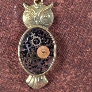Gold and Black Owl Pendant Necklace